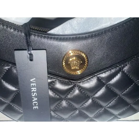 Versace Medusa Black Quilted Leather Shoulder/ crossbody Bag with Strap - Picture 2 of 14